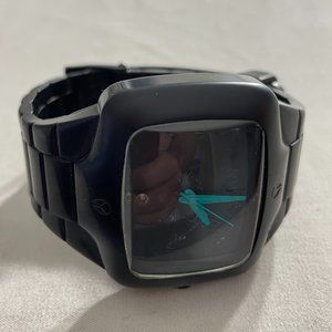 Nixon Mens Watch Rubber Player Black Teal Diamond